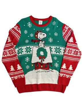 Snoopy Ugly Christmas Sweater Red Baron Dog House Peanuts Holiday Unisex XL